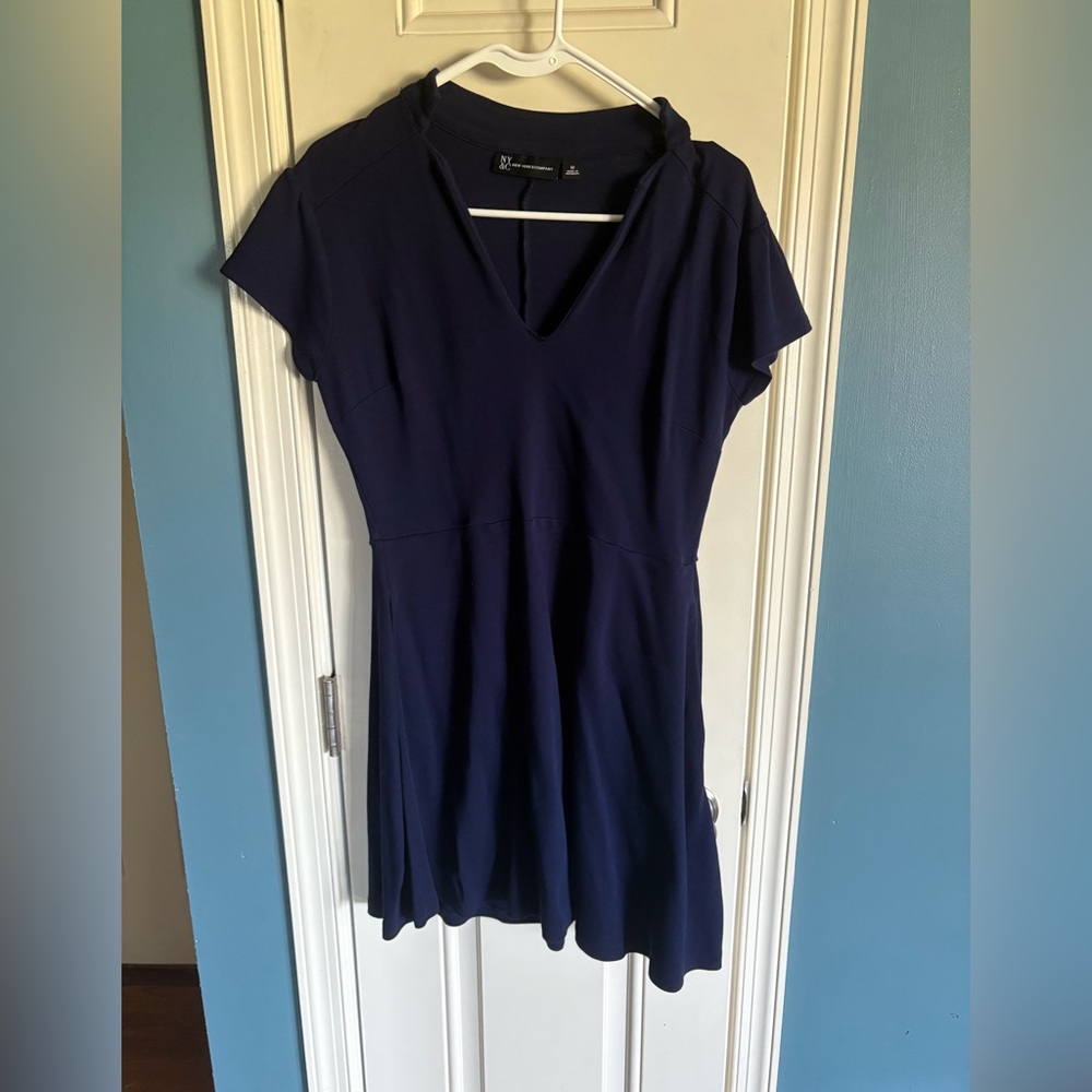 New York & Company Deep Blue V-Neck Dress